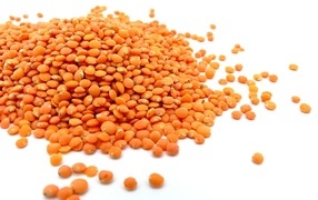 Оранжевая чечевица на белом фоне