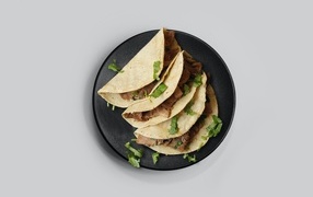 Taco dish in a plate on a gray background
