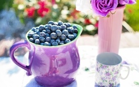Ягоды черники в кувшине на столе