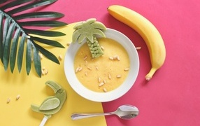 Fruit soup on the table with banana
