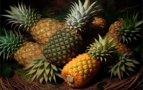 Много спелых ананасов крупным планом