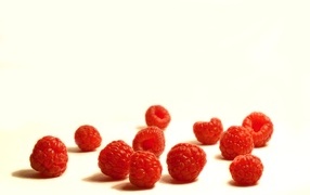 Red raspberries on a white background close-up