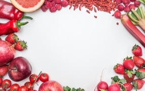 Белый фон с рамкой из фруктов и овощей
