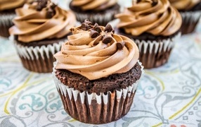 Cupcakes with cream and chocolate chips