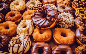 Вкусные сладкие круглые пончики на тарелке крупным планом