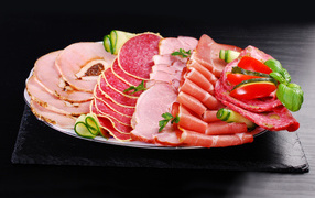 Plate with sliced meat products