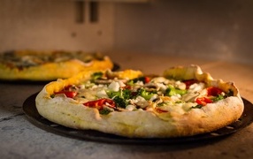 Appetizing pizza with vegetables in the oven