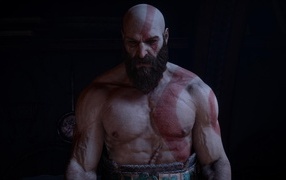 Накаченный мужчина Кратос персонаж компьютерной игры God of war