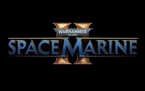 Логотип компьютерной игры Warhammer 40,000: Space Marine 2 на черном фоне