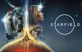Poster with the characters of the new computer game Starfield, 2023