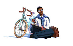 Персонаж компьютерной игры Season: A Letter to the Future   с велосипедом