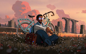 Персонаж игры Season: A Letter to the Future на природе