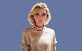 Девушка 3д с белыми волосами на синем фоне