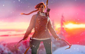 Terrible 3d girl with a weapon in her hands in winter