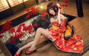Девушка азиатка в красивом платье