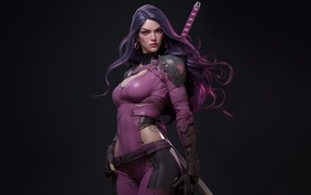 Красивая девушка воин в костюме с мечом