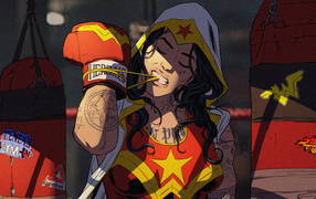 Девушка супергерой в боксерских перчатках