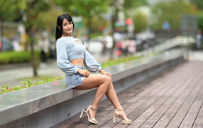 Slender long-legged Asian girl