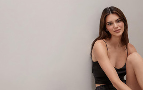 Model Kendall Jenner in front of a gray wall