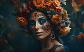 Девушка с красивым макияжем на Хэллоуин