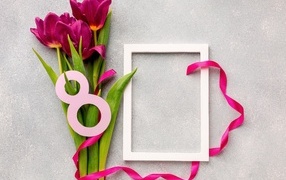 Рамка и букет тюльпанов шаблон для открытки на 8 марта