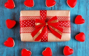 Big gift with hearts for Valentine's Day