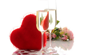 Two glasses of champagne with a heart for Valentine's Day