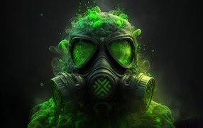 Man in gas mask with green poisonous smoke