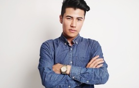 Stylish male model in blue shirt