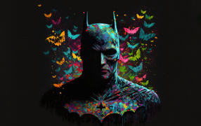 Batman with neon butterflies on a black background