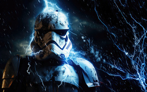 Imperial stormtrooper in lightning strikes