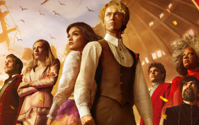 Постер с главными персонажами фильма  Голодные игры: Баллада о змеях и певчих птицах, 2023