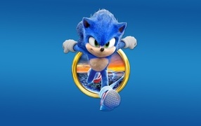 Постер персонажа Соник на голубом фоне