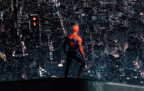 Человек паук смотрит на  ночной город