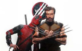 Супергерои Дэдпул и Росомаха на белом фоне