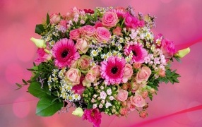 Beautiful festive bouquet on a pink background