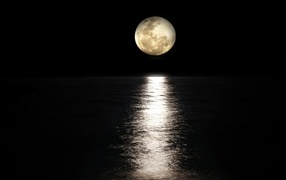 Big moon reflected in sea water at night