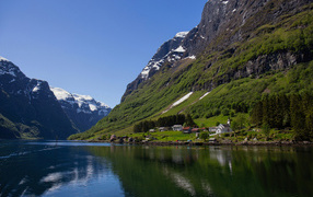 beautiful fjord view under blue sky