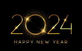 Bright inscription Happy New Year 2024 on a black background