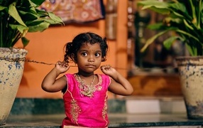 Indian girl in a pink dress