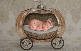 Спящий ребенок в игрушечной карете