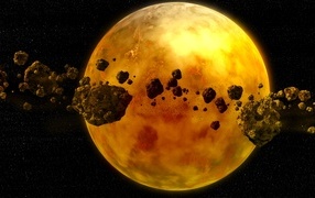 Астероиды летают вокруг желтой планеты