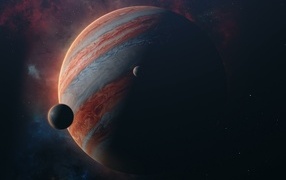 Большая разноцветная планета в черном космосе