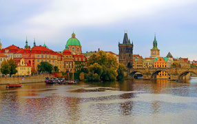 Beautiful view of the houses in the city of Prague, Czech Republic