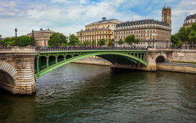 Houses and bridge in the city of Paris, France