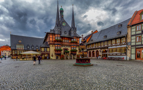 Beautiful houses on the square in Wernigerode, Germany