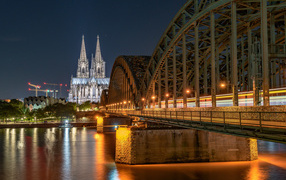 Bridge over the river and the castle in the city of Cologne, Germany