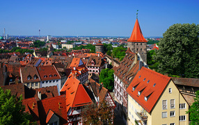Top view of houses in the city of Nuremberg, Germany