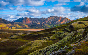 Beautiful view of the green mountains of Iceland