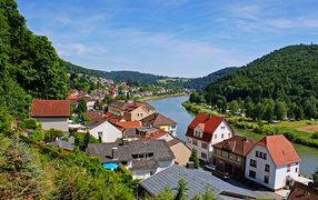 Riverside houses in Neckarsteinach, Germany